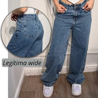 Calça Jeans Feminina Wide Leg pantalona Cintura Alta Tecido