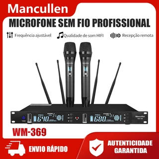 Mancullen Microfone sem fio profissional UHF resistente com 200 canais, conjunto de sistema de recepção remota