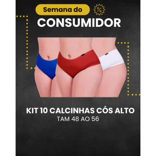 Kit 10 Calcinhas Feminina Plus Size Cós Alto Modeladora Lisa Do Tamanho 48 ao 56