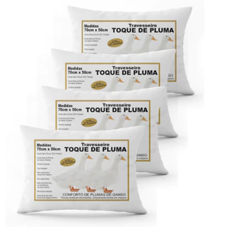 Kit 4 UNIDADES Travesseiros 50x70 Lavável Fibra Siliconada Antialérgico Toque de Pluma em Oferta na Shopee