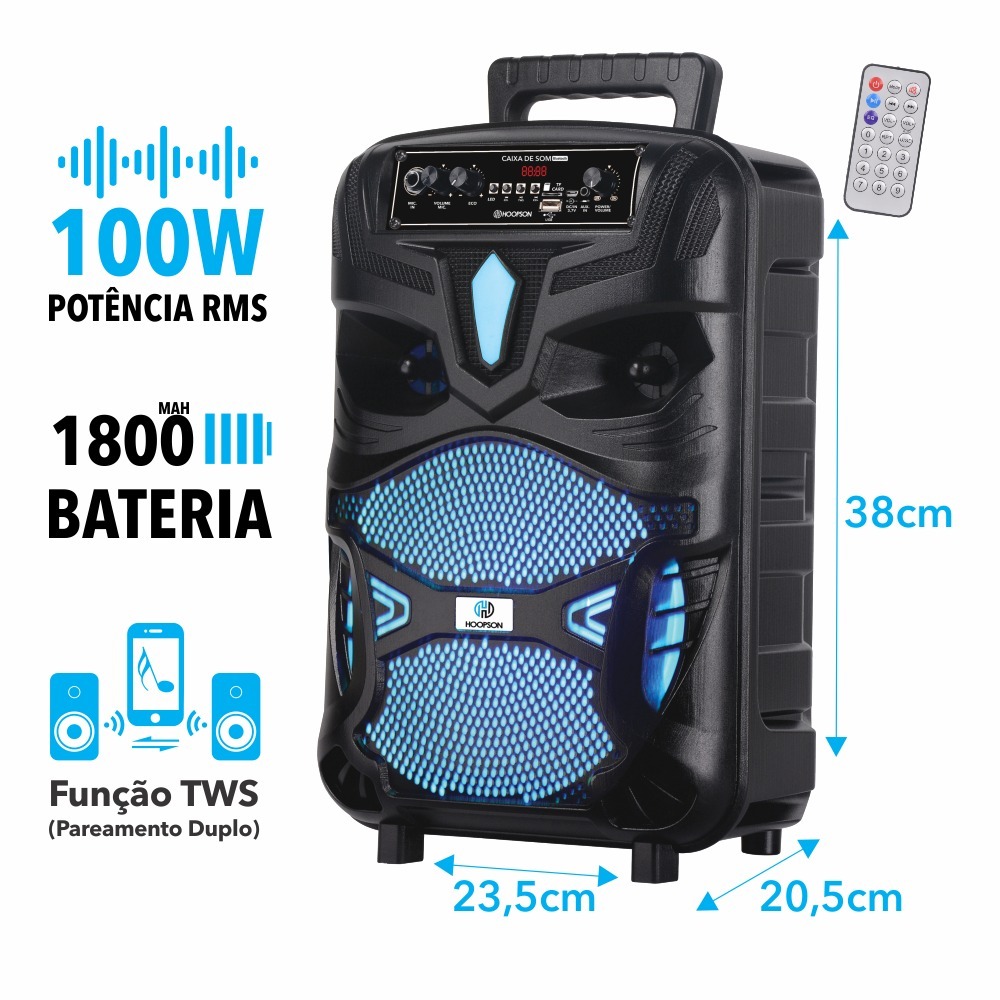 Caixa de Som Portátil LED RGB Bluetooth Estilo Robozinho Potencia 100W RMS Função TWS Hoopson