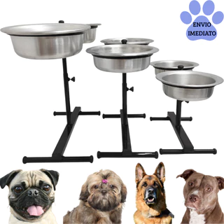 Comedouro Duplo Elevado Alto Ajustável Regulável Para Cachorros P, M, G e Mini Gatos/Filhotes