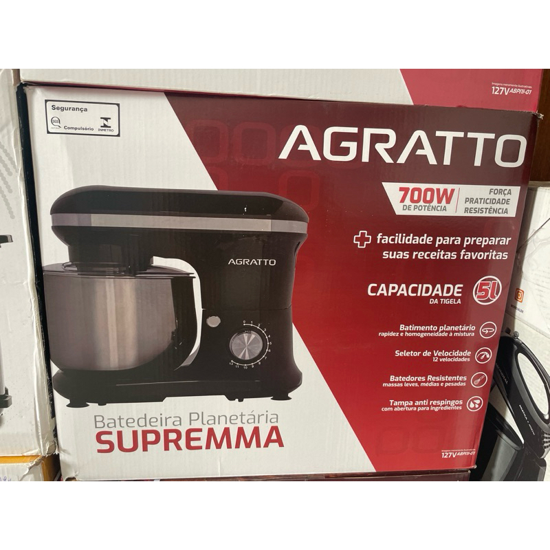 batedeira planetária Agratto tigela inox 127v 700w