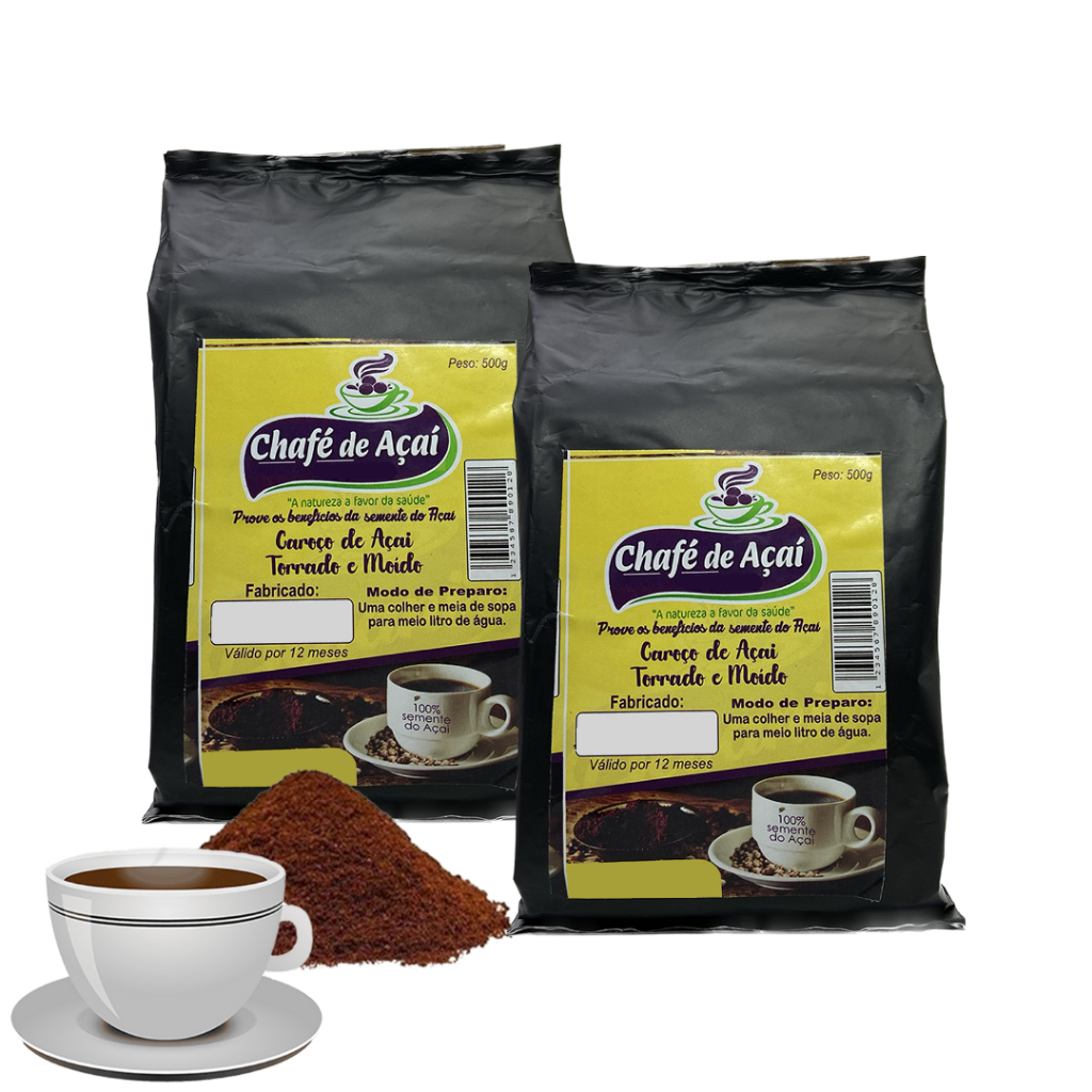 1kg de Café De Açaí Chafe Torrado E Moído 100% Vegano - 2 pacotes de ...