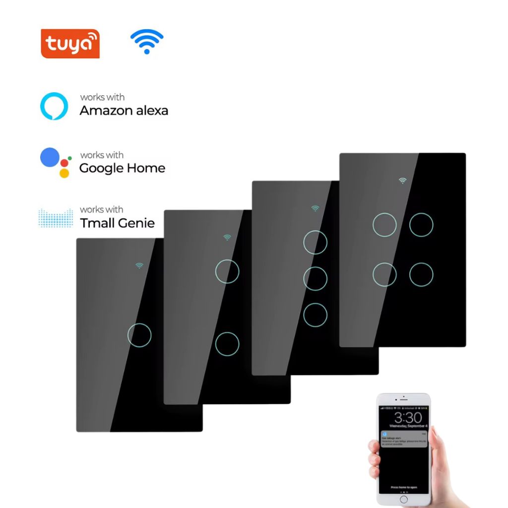 Interruptor Wi-Fi Touch Smart Tuya Alexa Google Home Controle por App e Voz Painel Vidro Temperado