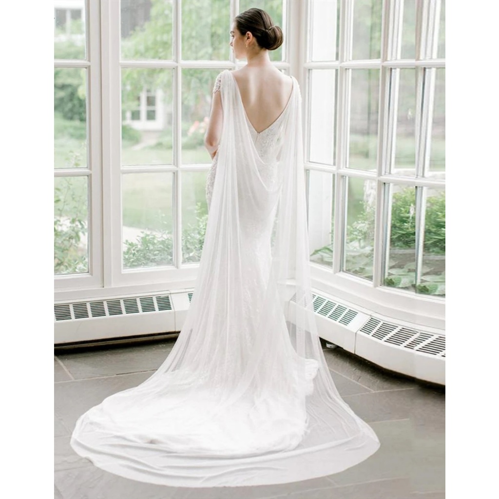 Véu de Noiva Capa (Fixação nos ombros do vestido) Tule Branco