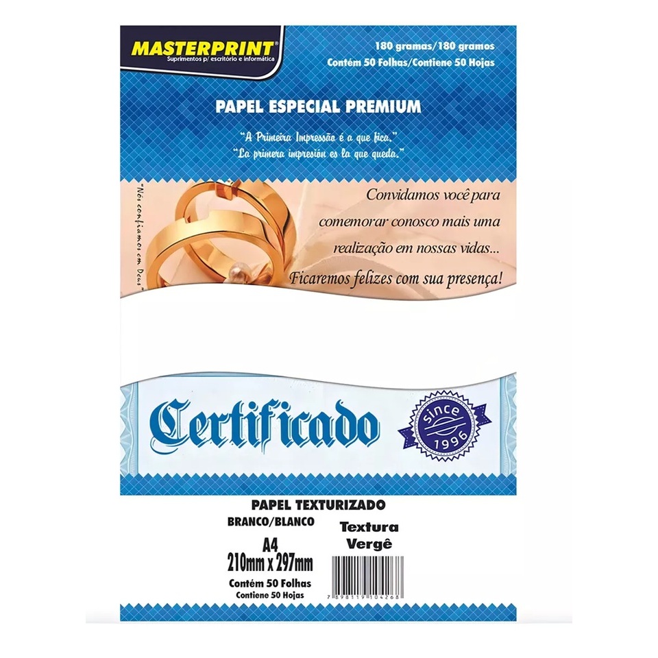 Papel Para Certificado Vergê A4 180g Pct C/50fls Branco | Shopee Brasil