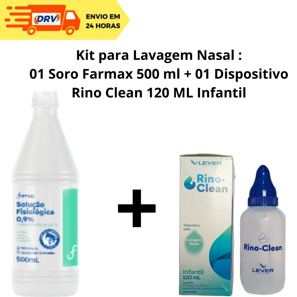 Kit Lavagem Nasal Soro Farmax 500 ML + Dispositivo Rino Clean 120 ML ...