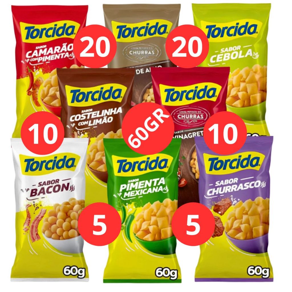 Kit Salgadinho Torcida 60g Biscoito Lucky Diversos Sabores 5 ,10 Ou 20 ...