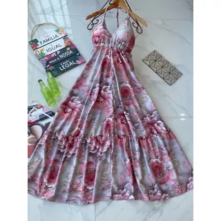 vestido longo com bojo costa nua alca fina tecido crepp modelo novo v0114 em Oferta na Shopee