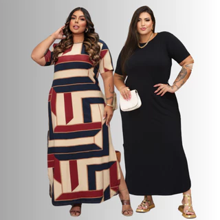 Kit 2 Vestidos Longos Evangélico Plus Size Curve Curvy Veste Até 60 Moda