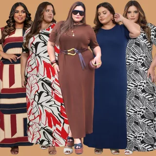Vestido longo evangélico festa Plus size Curve Curvy Preto estampado