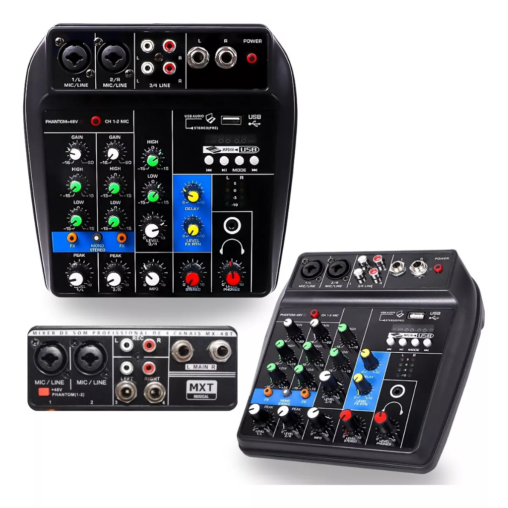 Mesa de Som Profissional 4 Canais com Bluetooth Usb e Equalizador MX ...