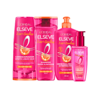 Kit Elseve Liso Dos Sonhos Shampoo 400ml, Condicionador 400ml, Creme Para Pentear 250ml e Sérum 100ml Liso dos Sonhos