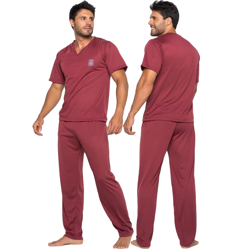 Pijama Bravaa Store Masculino Longo Adulto Manga Curta Calça Meia Estação 035 em Oferta na Shopee