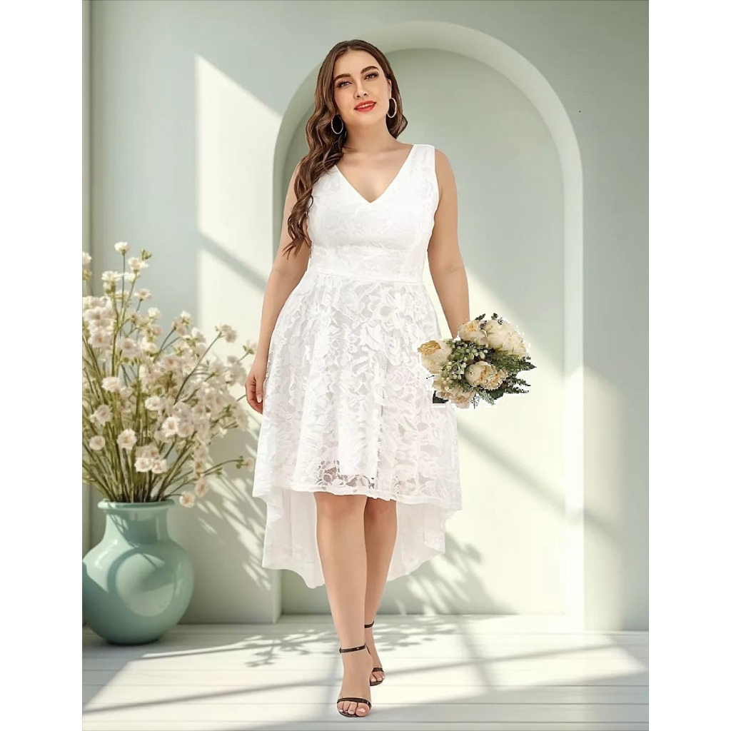 Vestido De Casamento Branco Noiva Civil 92a Renda Plus Size | Shopee Brasil