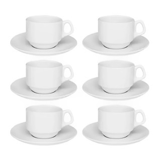 12 Xícara com Pires P/ Sublimação Oxford ( Sublime/Biona) Porcelana Empilhável - 75ml.
