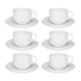 12 Xícara com Pires P/ Sublimação Oxford ( Sublime/Biona) Porcelana Empilhável - 75ml.
