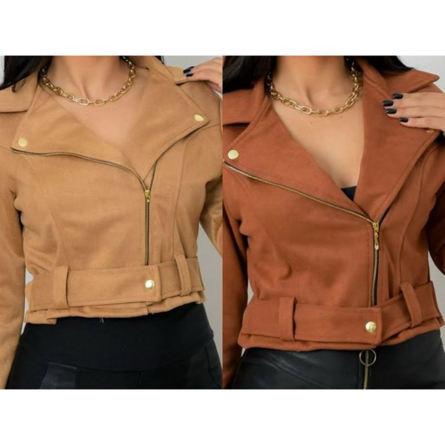 Jaqueta Premium Feminina Suede Com Ziper e Bõtoes