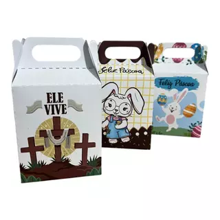 10, 20 ou 30 Caixas Maleta Lembrancinha de Festa Feliz Páscoa Crista Ele vive coelhinho coelho chocolate bombom em Oferta na Shopee