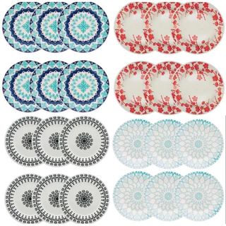 Jogo de Pratos Fundo Jantar Decorado Louça Cerâmica Lindo 12 peças Biona 22cm mesa posta maravilhoso