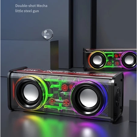 Caixa de Som Bluetooth com Alto-Falante Duplo e Subwoofer Tech Luz Super Potente TWS Sem Fio Preta -B10