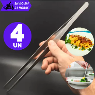 Kit 4 Pinça Culinária 30Cm Aço Inox para Chef Barman Cozinheiro Restaurante Confeitaria e Bar