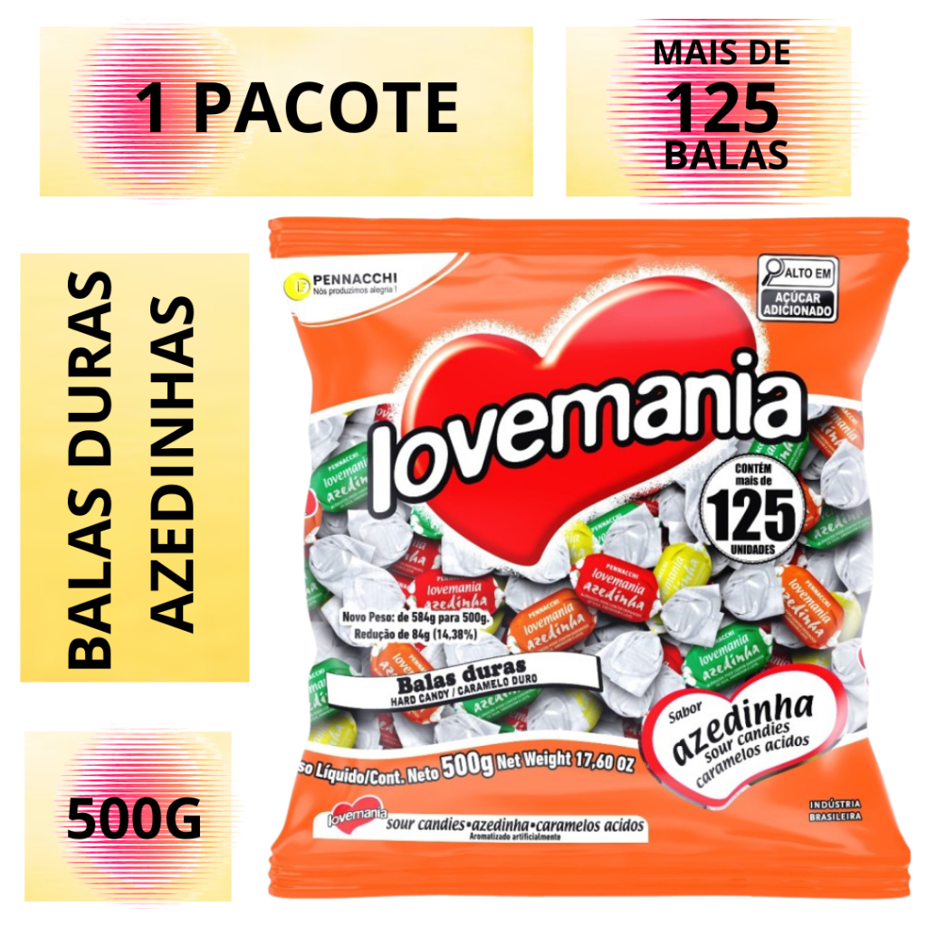 BALAS SORTIDAS SABORES AZEDINHA - BALAS DURAS - 500g - MAIS DE 125 ...