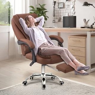 Cadeira de escritório presidente, cadeira de home office com apoio para os pés e encosto ajustável（marrom） em Oferta na Shopee