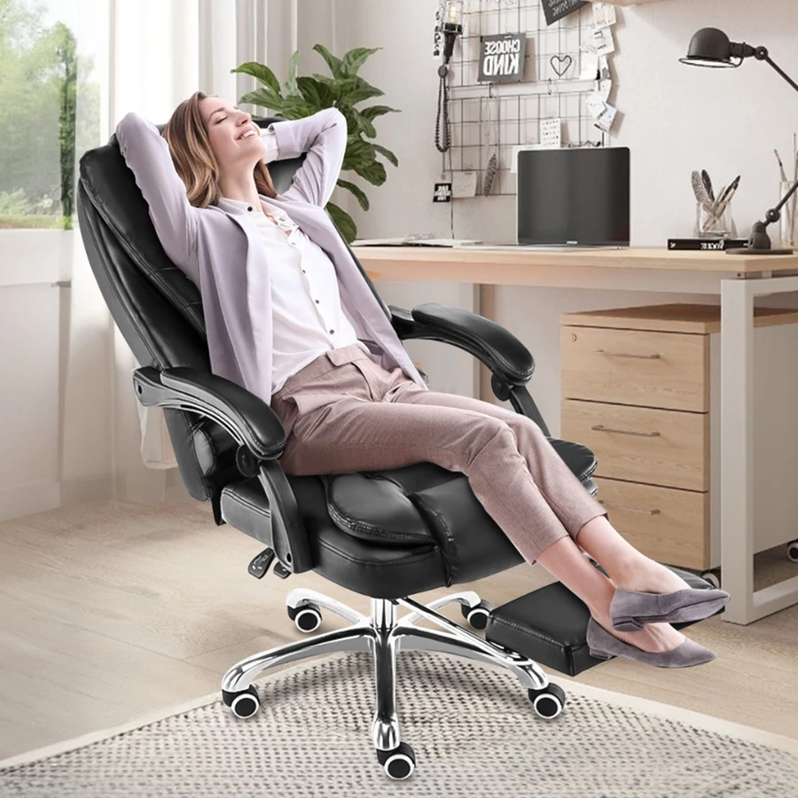 Cadeira de escritório presidente, cadeira de home office com apoio para os pés e encosto ajustável — foto 2 de 2
