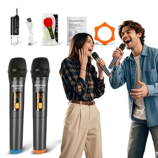 Microfones Sem Fio Duplo Profissional Dinâmico Recarregável Uhf 2 Canais Portátil Microfone Para Karaoke Show Meetin
