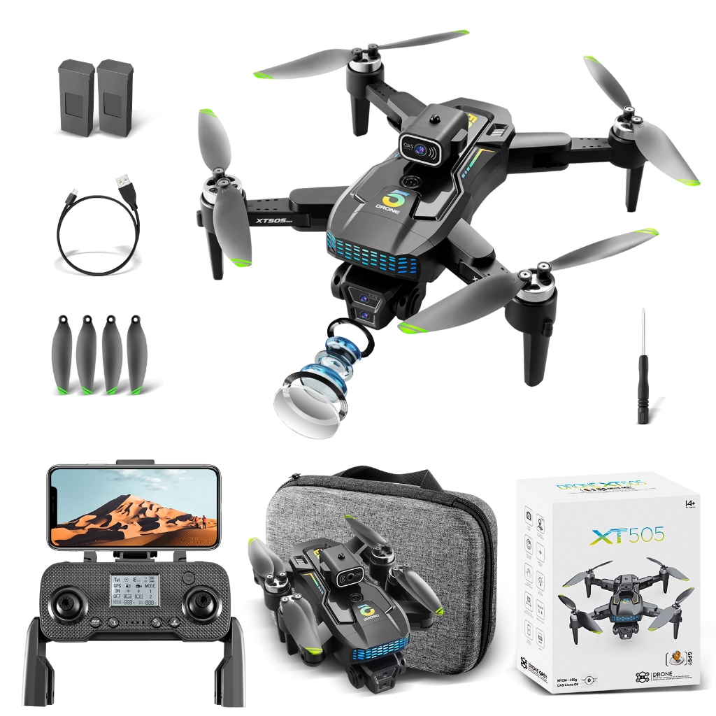 XT505 GPS Drone aéreo profissional sem escovas com câmara HD 4K e GPS + 2 baterias em Oferta na Shopee
