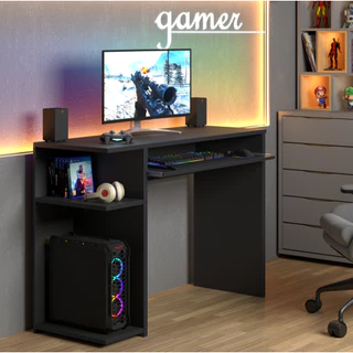 Mesa Gamer Para Computador Com Suporte Para Teclado Deslizante E Bordas Preto