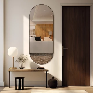 Espelho de Banheiro Formato Pilula para Sala Quarto Apartamento Achadinho com Moldura Couro 110x50cm