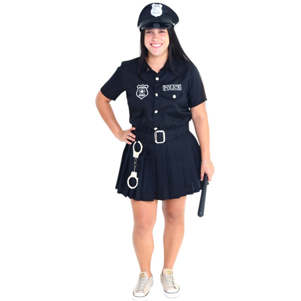 Fantasia Policial Feminina Adulta + Acessórios - Cosplay Polícia ...