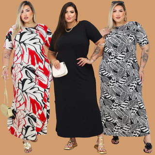 Kit 3 Vestidos Longos Plus Size Curve Curvy Evangélico Lindo veste do 42 ao 58