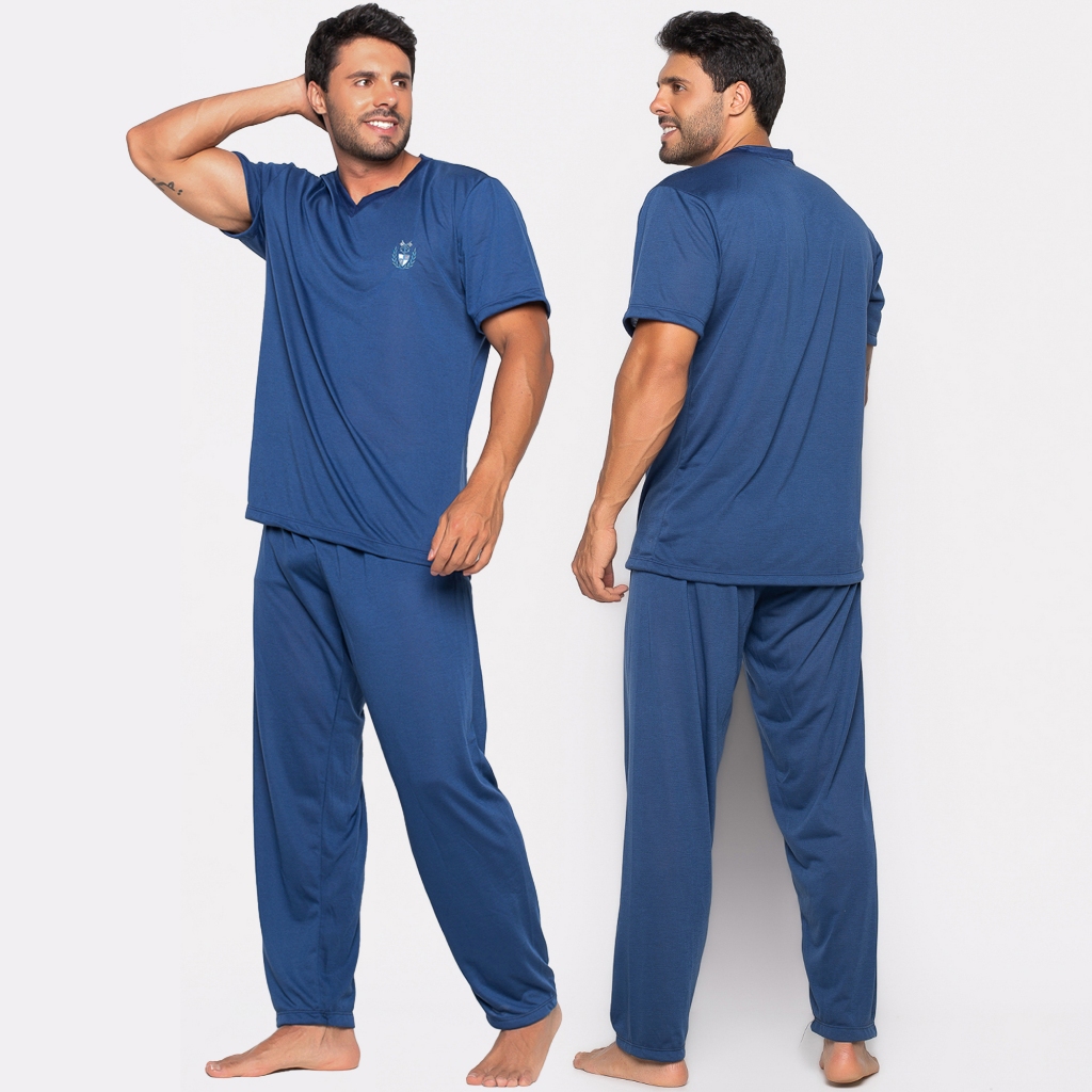 Pijama Masculino Longo Adulto Manga Curta Calça Meia Estação 035 em Oferta na Shopee