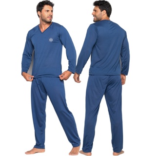 Pijama Bravaa Store Longo Masculino Blusa e Calça Manga Comprida 009 em Oferta na Shopee