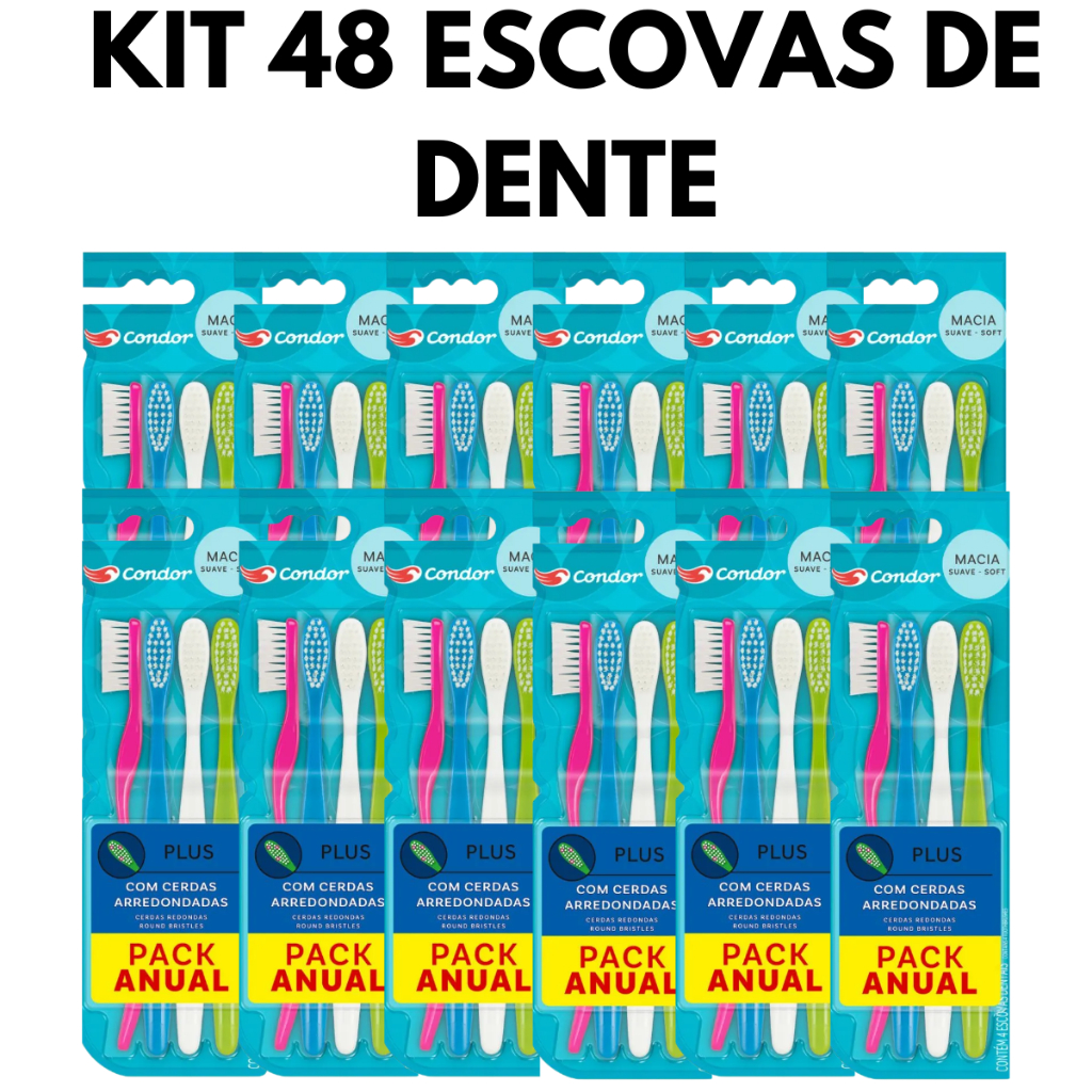 Variação Escovas de Dente Condor Plus Macia Higiene Bucal Pack com 4un ...
