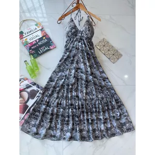 vestido longo com bojo costa nua alca fina tecido crepp modelo novo v0100 em Oferta na Shopee