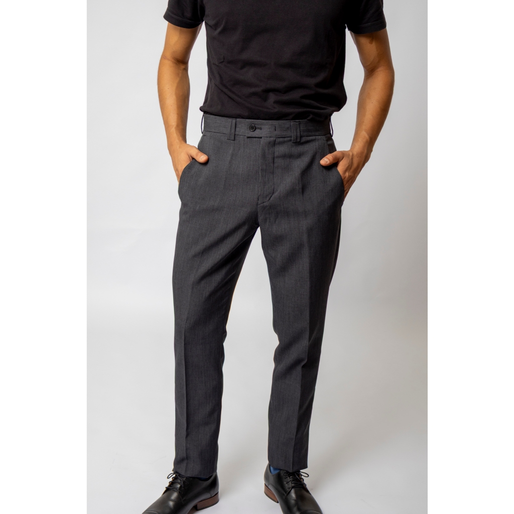 Calça Social Masculina Cinza Chumbo com textura tipo linho, modelagem ...