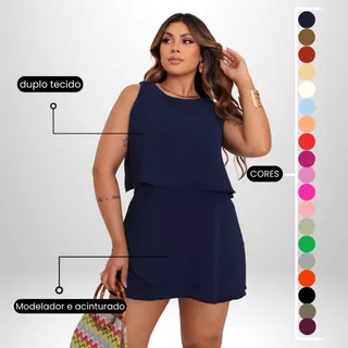 Macaquinho Feminino Curto Forrado Com Camadas Duna Verão Com Ziper Nas Costas