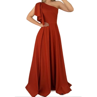 Vestido longo de festa madrinha, ombro único Jhuly