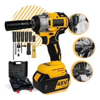 Chave de Impacto Profissional com 2 Baterias 48V de Litio recarregável portátil parafusadeira pneumática - Bivolt