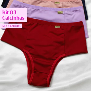 Kit 3 Cinta Modeladora Feminina Pala Dupla calcinha cintura alta Calcinha cós alto segura barriga em Oferta na Shopee