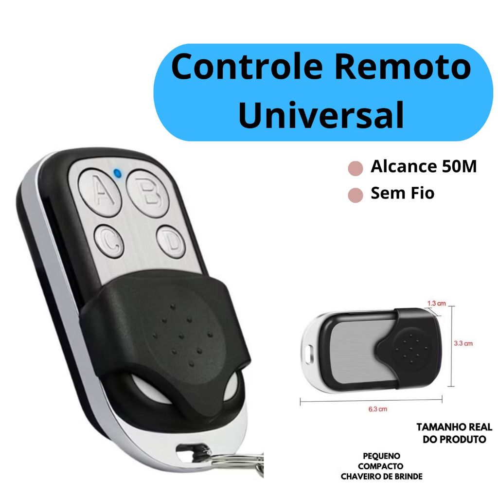 Controle Remoto Universal para Portão Elétrico Eletrônico Garagem com Chaveiro 433mhz 4 Botões