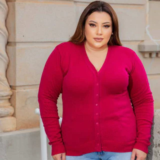 Casaco Feminino com Botões tricô Plus Size liso com elasticidade casaco de frio tamanho GG