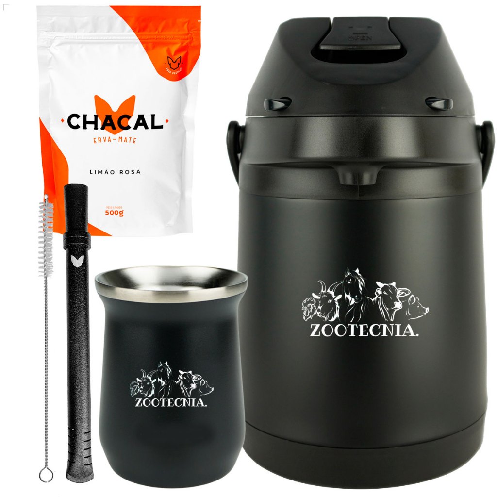 Kit Terere Chacal Garrafa Preto E Cuia Térmica Preto 236ml