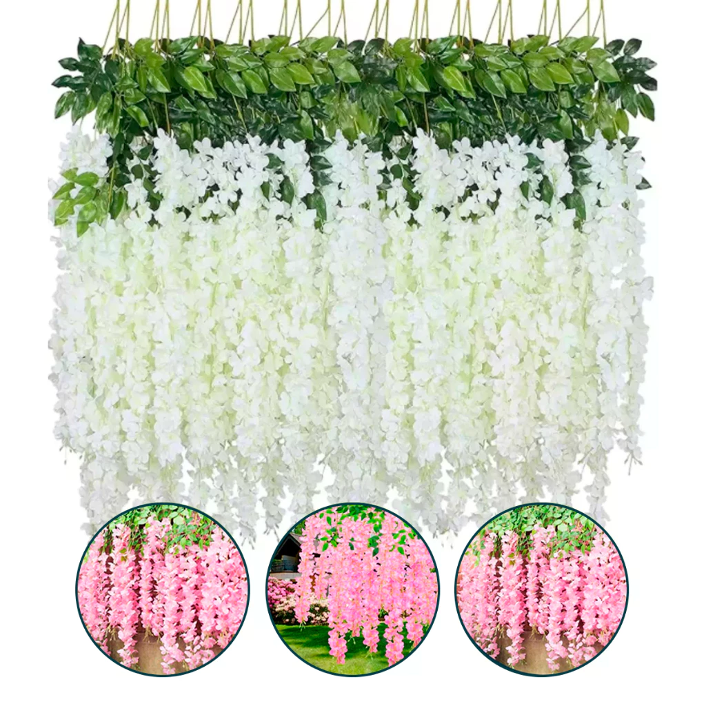 12pcs Flores Artificiais Wisteria Falsas Penduradas
