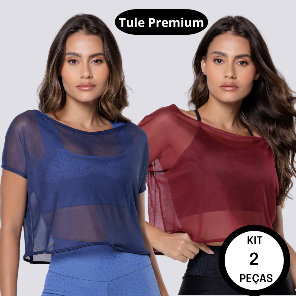 Kit Blusas Cropped de Tule Premium Academia: Transparente